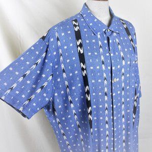 TOMMY BAHAMA Tropical Print Shirt XL Blue Silk Blend Short Sleeve